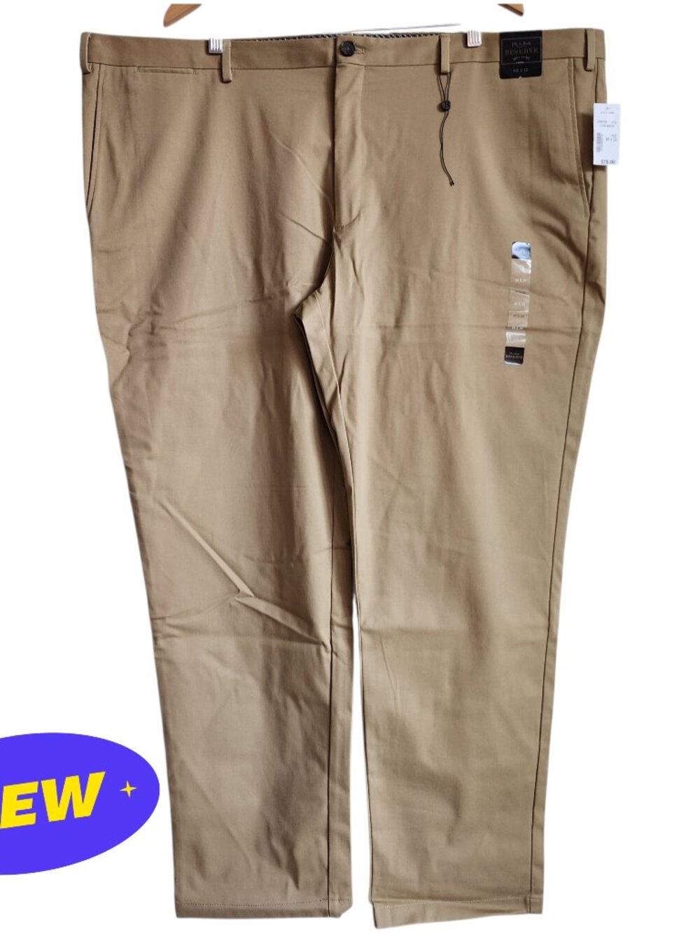 48x32 Khaki Chinos Jos A Bank Cotton Reserve Pants New Flat Front Nwt Tan Khakis
